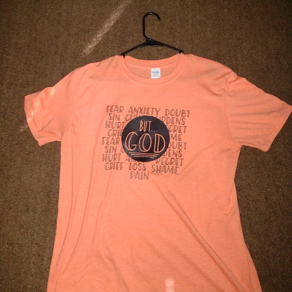 "But....God" shirt in a petty pink coral color and  a size large - Picture 1 of 2